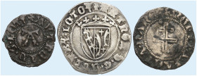 LOTHRINGEN. Antoine, 1508-1544 
Lot von 3 Stück: Demi Gros o. J. Gekröntes Wappen / Schwert, Blanc o. J. Wappen auf Schwert / Lothringer Kreuz, Maill...