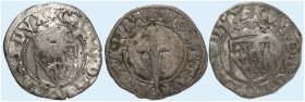 LOTHRINGEN. Charles III., 1545-1608 
Lot von 3 Stück: Sol oder Carolus o. J. (nach 1582), Mzz. G = Nicolas Gennetaire, 2 ähnliche Exemplare mit lothr...