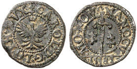 LOTHRINGEN. Charles III., 1545-1608 
Double Denier 1581. Gekrönter Adler / Schwert zwischen zwei Doppelkreuzen.
DS 22/10, Flon 649/111 Patina, ss - ...