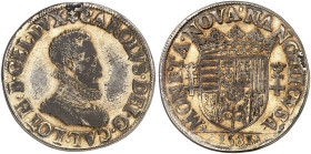 LOTHRINGEN. Charles III., 1545-1608 
Florin d'argent 1581. Brustbild / Wappen zwischen zwei Lothringer Kreuzen.
DS 22/1, Flon 647/97 RR ! altvergold...
