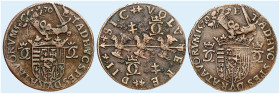 LOTHRINGEN. Charles III., 1545-1608 
Lot von 3 Stück: Kupferjetons 1570 (2x, 1x unvollständige Jahreszahl 570). Schwertarm über gekröntem Wappen / Dr...
