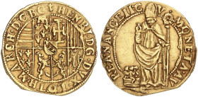LOTHRINGEN. Henri II., 1608-1624 
Florin d'or o. J., ähnlich wie der Vorige.
Gewicht 3,19 g wie Flon 1 Gold kl. Zangenjustierung a. Rand, ss

Expl...
