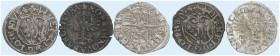 LOTHRINGEN. Henri II., 1608-1624 
Lot von 5 Stück: Demi Gros 1623, o. J. (4x). Wappen / Gekröntes Lothringer Kreuz zwischen zwei gekrönten Alerions b...