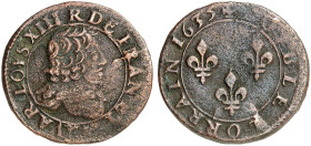 LOTHRINGEN. Französische Besetzung unter Louis XIII., 1634-1643 
Double Lorrain 1635, Stenay (Meuse).
Gad. 13, DS - , vgl. 27/2-3, Anm. S. 179, Flon...