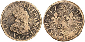 LOTHRINGEN. Französische Besetzung unter Louis XIII., 1634-1643 
Double Lorrain 1637, Stenay (Meuse). Wie der Vorige.
s