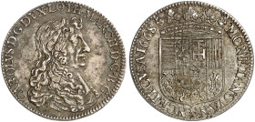 LOTHRINGEN. Charles IV., 3. Regierung, 1661-1670 
Teston 1668, mit CAROLVS.D.G.
DS 28/1, Flon 715/43 min. justiert, ss - vz