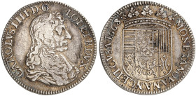 LOTHRINGEN. Charles IV., 3. Regierung, 1661-1670 
Teston 1668, mit CAROLVS.IIII.
DS 28/2, Flon 716/44 min. justiert, ss