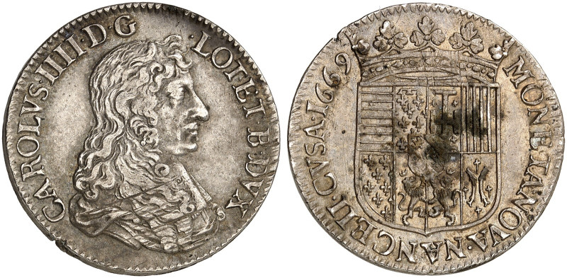 LOTHRINGEN. Charles IV., 3. Regierung, 1661-1670 
Teston 1669.
Flon 716/45 win...