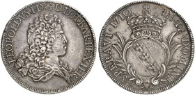 LOTHRINGEN. Leopold, 1690-1729 
Écu 1710.
Dav. 2388, DS 30/5, Flon 885/54, schöne Tönung, winz. Sfr. am Rand, ss+

ex Rauch 100 (2016) 24