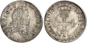 LOTHRINGEN. Leopold, 1690-1729 
Demi Teston 1710 (überprägt über 1704), vom vorigen Typ.
Flon 887/63 ss