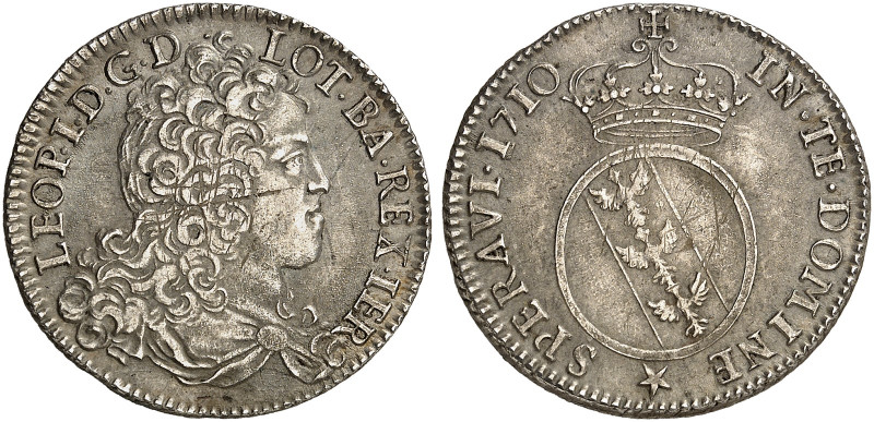 LOTHRINGEN. Leopold, 1690-1729 
Teston 1710. Rs. Glattes ovales Wappen, unten S...