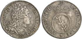 LOTHRINGEN. Leopold, 1690-1729 
Teston 1710. Rs. Glattes ovales Wappen, unten Stern.
DS 30/6, Flon 886/55 winz. Justierspur, ss+