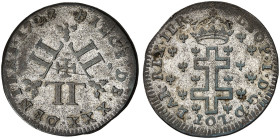 LOTHRINGEN. Leopold, 1690-1729 
30 Deniers 1727. 6 L im Dreieck / Lothringer Kreuz.
DS 32/30, Flon 929/158 ss