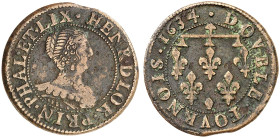PHALSBOURG ET LIXHEIM. Henriette de Lorraine-Vaudémont, 1630-1635 
Double Tournois 1634, mit Lambel (Turnierkragen).
Flon 15 f. ss