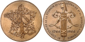 LOTHRINGEN. 
Bronzemedaille 1966 (von M. Charon, 68,7 mm), auf die 200-Jahrfeier der Vereinigung von Lothringen und Bar mit Frankreich. Eiche in den ...