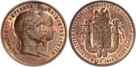 STÄDTE IN LOTHRINGEN. Metz 
Bronzemedaille 1861 (von Bouvet, 45,3 mm), auf die Ackerbau- und Kunstausstellung. Napoléon III. mit Gattin Eugénie / Wap...
