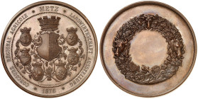 STÄDTE IN LOTHRINGEN. Metz 
Bronzemedaille 1876 (deutsch, o. Widmung, von Bellevoye, 51,0 mm), auf die Landwirtschafts­ausstellung. Wappen von Metz u...