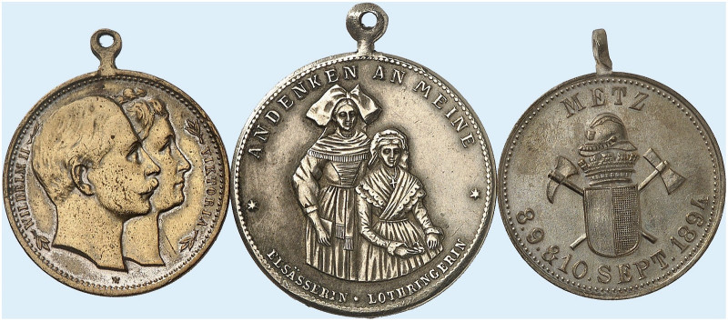 STÄDTE IN LOTHRINGEN. Metz 
Lot von 3 Stück: Tragbare Bronzemedaillen 1889 (28,...