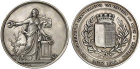 STÄDTE IN LOTHRINGEN. Metz 
Silbermedaille 1892 (deutsch, unsigniert, 41,5 mm), auf die Kunst- und Gewerbeausstellung. Antik gekleidete Frau verteilt...
