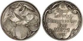 STÄDTE IN LOTHRINGEN. Metz 
Versilberte Bronzemedaille 1897 (deutsch, von K. Schäfer u. W. E. für Mayer & Wilhelm, 54,5 mm), auf das 3. Elsaß-Lothrin...