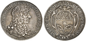 STÄDTE IN LOTHRINGEN. Nancy 
Silberjeton 1669 (unsigniert, 28,3 mm), Chambre de Ville de Nancy. Brustbild von Herzog Charles IV. / Stadtwappen.Feuard...