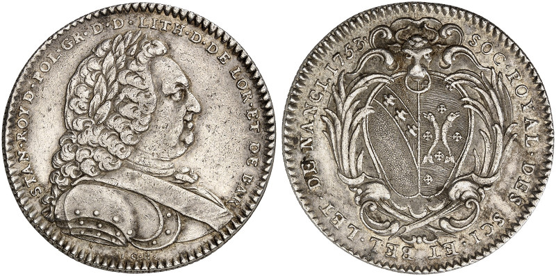 STÄDTE IN LOTHRINGEN. Nancy 
Silbermedaille 1753 (von J. C. Roettiers, 32,8 mm)...