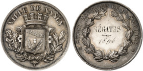 STÄDTE IN LOTHRINGEN. Nancy 
Silbermedaille o. J. (graviert 1894, unsigniert, 42,4 mm), Ruderregatta. Stadtwappen / Sport nautique de la Meurthe. Mit...