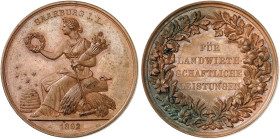 STÄDTE IN LOTHRINGEN. Saarburg 
Bronzemedaille 1892 (unsigniert, 42,8 mm). Vor Bienenkorb sitzende Frau mit landwirtschaftlichen Attributen / Kranz "...