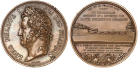 STÄDTE IN LOTHRINGEN. Thionville (Diedenhofen) 
Bronzemedaille 1848 (französisch, von Bovy, 68,5 mm), auf die Einweihung der Moselbrücke. Kopf von Lo...