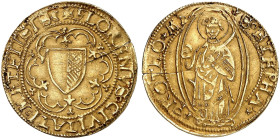 METZ. - Stadt. 
Goldgulden o. J. Ähnlich wie der Vorige. Lateinische E's.
DS var. Gold dünner SR, ss
