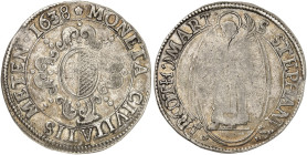 METZ. - Stadt. 
Taler 1638 (geprägt 26. Mai-28. August), 4. Typ, mit ovalem Wappen.
Dav. 5582, Flon 733/14, Slg. Robert 814 RR ! Prägeschwäche, f. s...