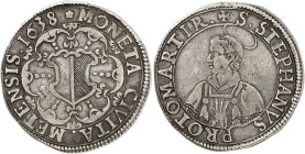 METZ. - Stadt. 
Taler 1638, 5. Typ, mit Stephansbüste.
Dav. 5583, Flon 734/16 Patina, ss