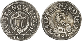 METZ. - Stadt. 
Demi Franc zu 6 Groschen 1621.
Flon - (Jahrgang erwähnt S. 747), Slg. Robert 845 ss