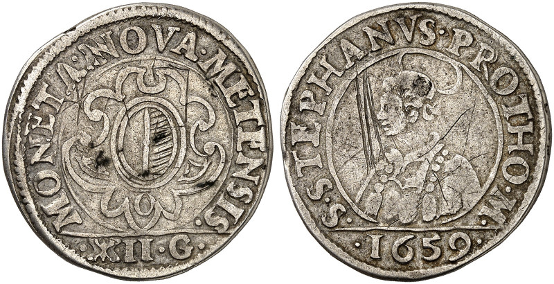 METZ. - Stadt. 
Franc Messin zu 12 Groschen 1659, wie vorher.
Flon - (Jahrgang...