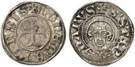 METZ. - Stadt. 
Demi Bugne (Double Denier) o. J. Kopf des Stephanus / Kreuz.
Flon 522/1, Slg. Robert 792 ss