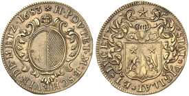 METZ. - Stadt. 
Messingjeton 1683, Meisterschöffe Henri de Poutet. Stadtwappen / Familenwappen.
Feuardent 7740, Robert (Maîtres Échevins) Tf. IV, 9 ...