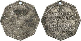 METZ. - Stadt. 
Achteckige Zinn-Mitgliedsmarke o. J. (1890-1898), Lothringer Konsumverein. Nr. 7933 entgegen tatsächlicher Mitgliederzahl 215 (!).
W...