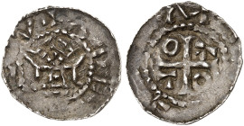 METZ. - Bistum. Adalberon II., 984-1005 und Kaiser Otto III., 983-1002 
Denier.
Dannenbg. 1404, Flon 174/1 übliche Prägeschwäche, ss
