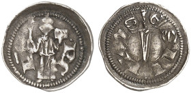 METZ. - Bistum. Renaud von Bar, 1302-1316 
Denier, Épinal. Stehender Bischof mit Stab und Evangelium, RE-PS / Schwert.
Flon 502/7 R ! ss