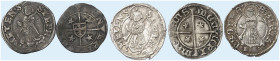 METZ. - Bistum. Robert von Lenoncourt, 1551-1555 
Lot von 5 Stück: Bugne, Mzz. B = Bergeron. Kniender Stephanus / Kleines Wappen auf Kreuz. Varianten...
