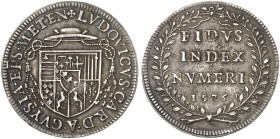 METZ. - Bistum. Louis von Lothringen, 1568-1576, Kardinal von Guise 
Silberjeton 1576.
Feuardent 7760, Corre 2269 (Kupfer), Slg. Monnier 1035 (Kupfe...