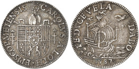 METZ. - Bistum. Charles II. von Lothringen, 1578-1607 
Silberjeton 1587.
Feuardent 146, Corre 2762, Slg. Florange 335, Slg. Monnier - , Slg. Robert ...