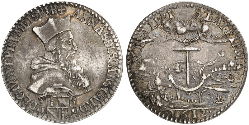METZ. - Bistum. Anne d'Escards de Givry, 1608-1612 
Silberjeton 1612.
Feuarden...