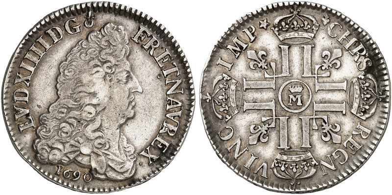 METZ. - Königlich französische Münzstätte. Louis XIV., 1643-1715 
1/2 Écu aux 8...