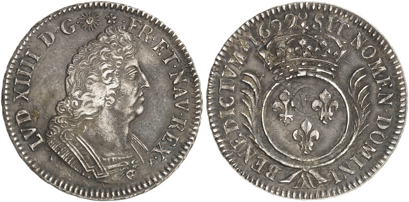 METZ. - Königlich französische Münzstätte. Louis XIV., 1643-1715 
Écu aux palme...
