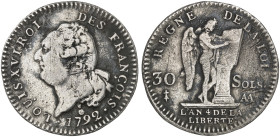 METZ. - Königlich französische Münzstätte. Louis XVI., 1774-1793 
30 Sols 1792 (AN 4), AA, Constitution..
Dupl. 1720, Gad. 39 f. ss