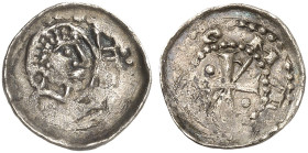 REMIREMONT. - Abtei. 
Denier, um 1190. Petrusbüste mit Schlüssel / Kreuz, in den Winkeln zwei Kugeln und zwei Lilien (R)OMA(RIC).
Dannenbg. 1403, Fl...