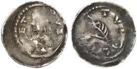 TOUL. - Bistum. Peter von Brizey, 1168-1191 
Denier. Büste (P)ET-RVS / Hand mit Krummstab TVL-LI.
Robert Tf. III/4 l. Prägeschwäche, ss