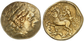 KELTISCHE MÜNZEN. GALLIEN. - Treveri. 
Goldstater, vom vorigen Typ.
DT 122, Slg. Flesche - Gold, RR ! 7,16 g ss - vz