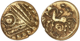 KELTISCHE MÜNZEN. GALLIEN. - Treveri. 
Augenstater. Stilisiertes Auge / Pferd, unten Sonnensymbol, oben Kugeln.
Scheers Tf. IX, 229, DT 175-177, Slg...